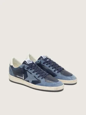 Ball Star LTD pour femme en cuir bleu foncé avec une étoile en cristaux Swarovski bleu clair et des empiècements en daim