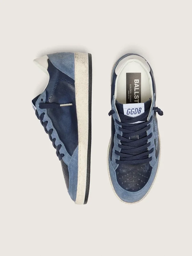 Ball Star LTD pour femme en cuir bleu foncé avec une étoile en cristaux Swarovski bleu clair et des empiècements en daim
