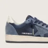 Ball Star LTD pour femme en cuir bleu foncé avec une étoile en cristaux Swarovski bleu clair et des empiècements en daim