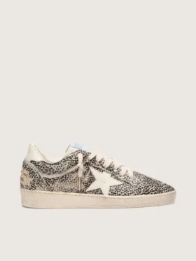 Ball Star LTD pour femme en cuir de poney imprimé léopard avec étoile en cuir crème