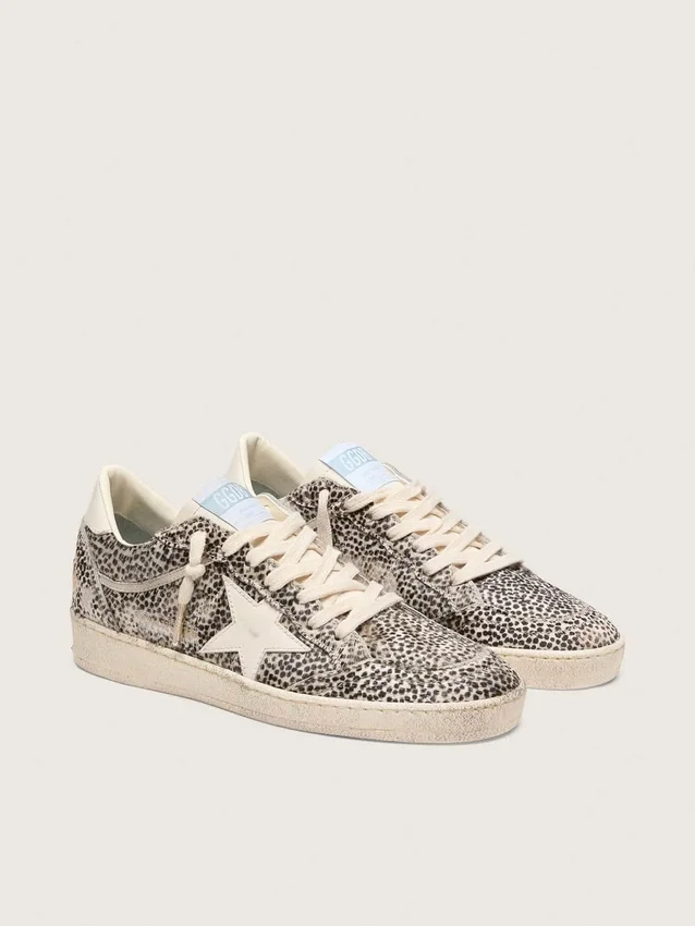 Ball Star LTD pour femme en cuir de poney imprimé léopard avec étoile en cuir crème