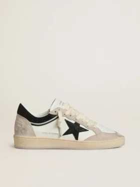 Ball Star LTD pour femme en cuir nappa avec étoile en cristal noir et empiècements en daim beige
