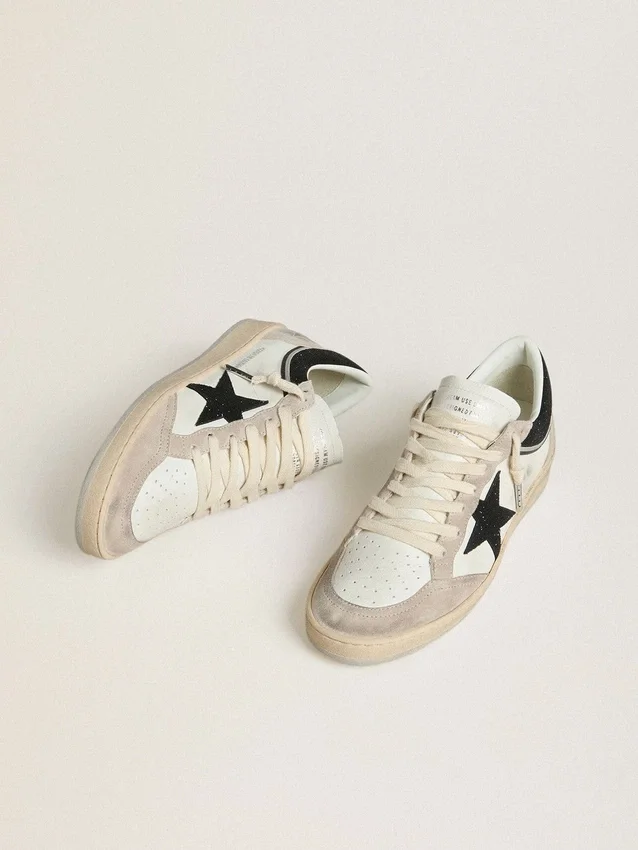Ball Star LTD pour femme en cuir nappa avec étoile en cristal noir et empiècements en daim beige