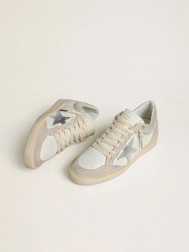 Ball Star LTD pour femme en cuir nappa et daim, avec étoile en cuir argenté et cristaux Swarovski