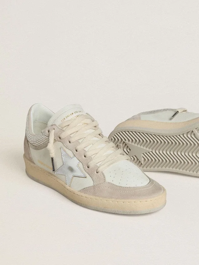 Ball Star LTD pour femme en cuir nappa et daim, avec étoile en cuir argenté et cristaux Swarovski