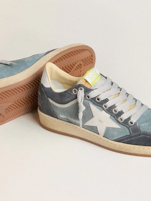 Ball Star LTD pour femme en daim bleu clair avec étoile et languette de talon en cuir blanc laiteux