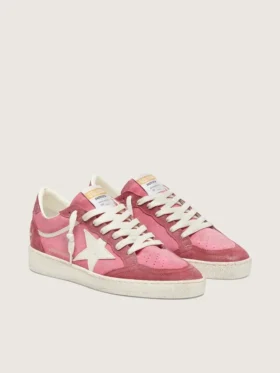 Ball Star LTD pour femme en daim rose avec étoile en cuir crème et empiècements en daim rouge