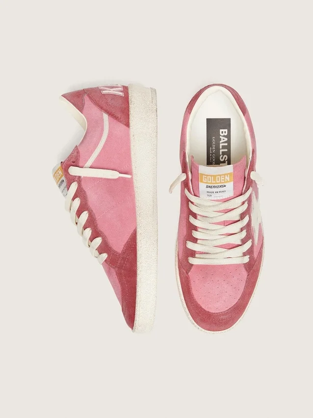 Ball Star LTD pour femme en daim rose avec étoile en cuir crème et empiècements en daim rouge