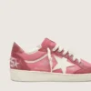 Ball Star LTD pour femme en daim rose avec étoile en cuir crème et empiècements en daim rouge