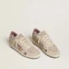 Ball Star LTD pour femme en daim rose et beige avec languette de talon en cuir gris perle