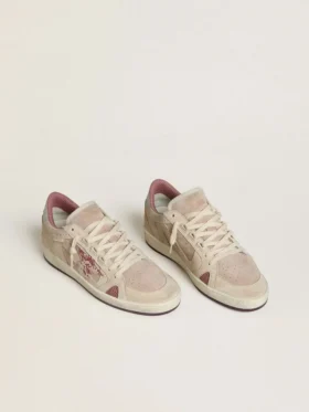 Ball Star LTD pour femme en daim rose et beige avec languette de talon en cuir gris perle