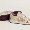 Ball Star LTD pour femme en daim rose et beige avec languette de talon en cuir gris perle