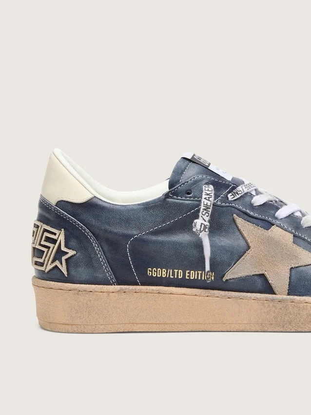 Ball Star LTD pour homme en cuir bleu foncé avec étoile en daim beige