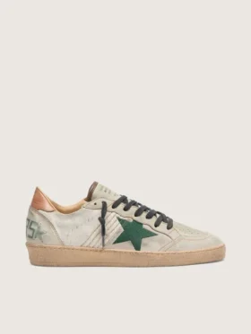 Ball Star LTD pour homme en cuir de poney blanc et daim gris avec une étoile verte