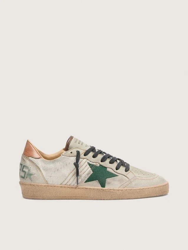 Ball Star LTD pour homme en cuir de poney blanc et daim gris avec une étoile verte