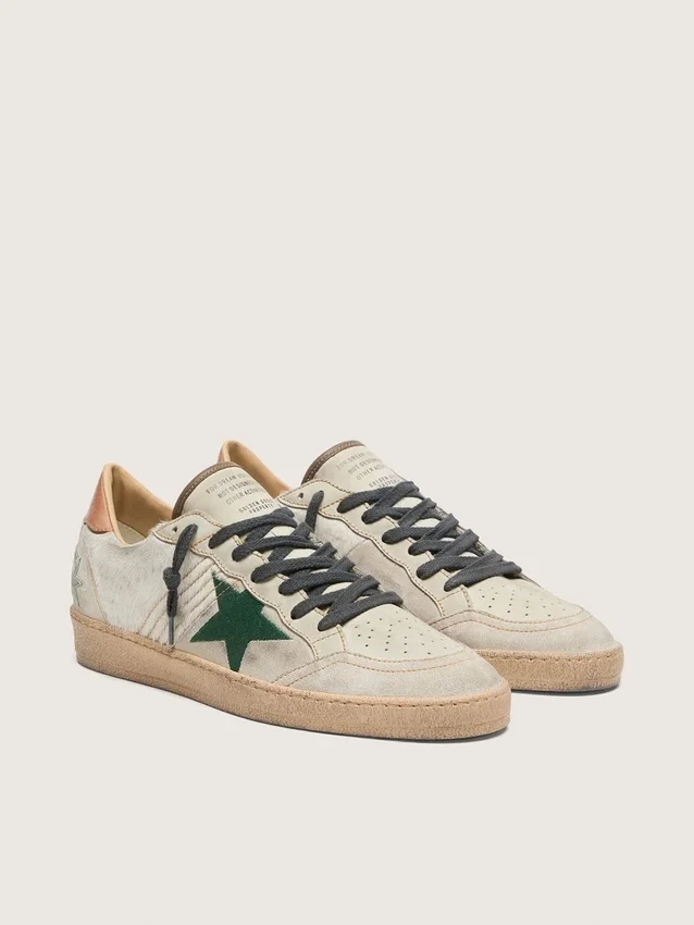 Ball Star LTD pour homme en cuir de poney blanc et daim gris avec une étoile verte