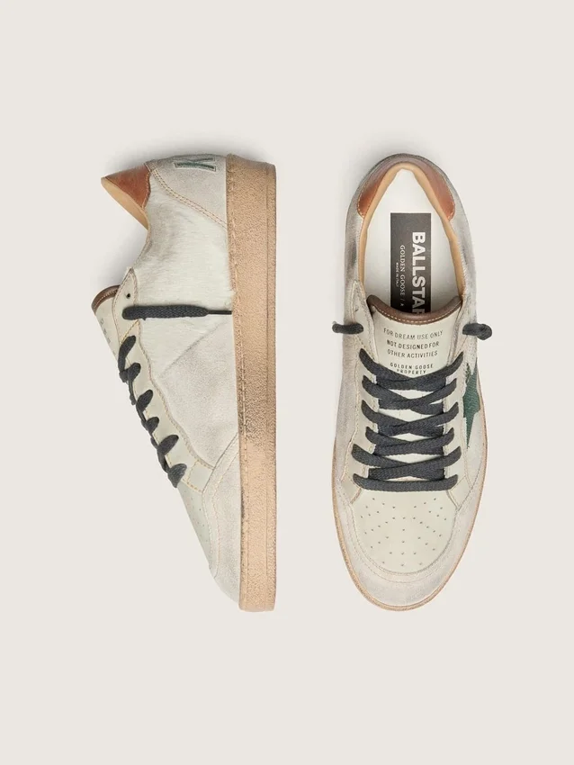 Ball Star LTD pour homme en cuir de poney blanc et daim gris avec une étoile verte