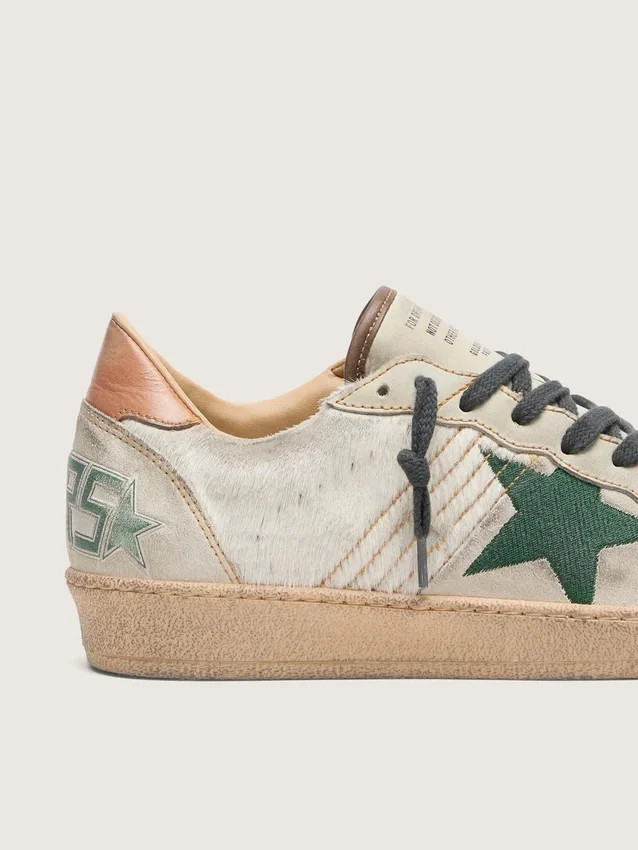 Ball Star LTD pour homme en cuir de poney blanc et daim gris avec une étoile verte