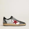 Ball Star LTD pour homme en cuir laminé argenté avec étoile en daim rouge et empiècements noirs