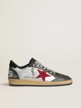 Ball Star LTD pour homme en cuir laminé argenté avec étoile en daim rouge et empiècements noirs