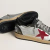 Ball Star LTD pour homme en cuir laminé argenté avec étoile en daim rouge et empiècements noirs