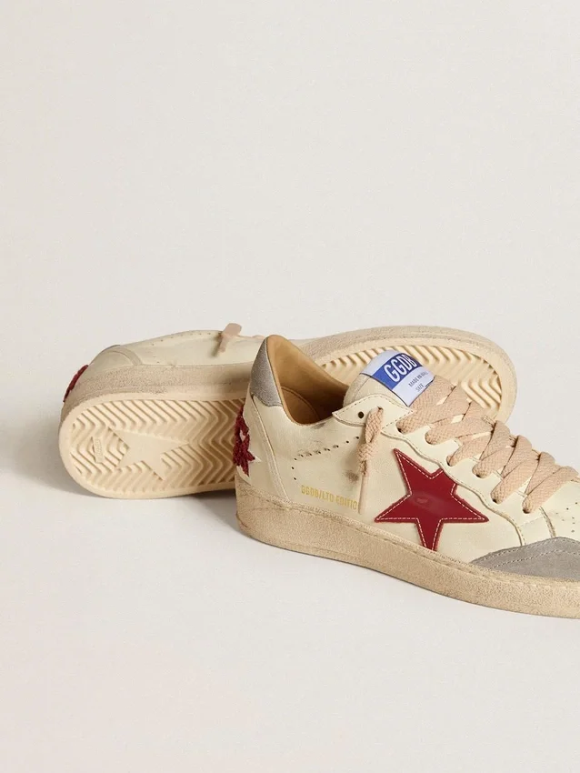 Ball Star LTD pour homme en cuir nappa avec étoile en cuir rouge et languette de talon en daim gris