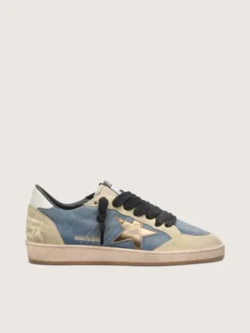 Ball Star LTD pour homme en daim bleu denim avec étoile en cuir doré métallisé