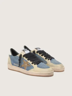 Ball Star LTD pour homme en daim bleu denim avec étoile en cuir doré métallisé