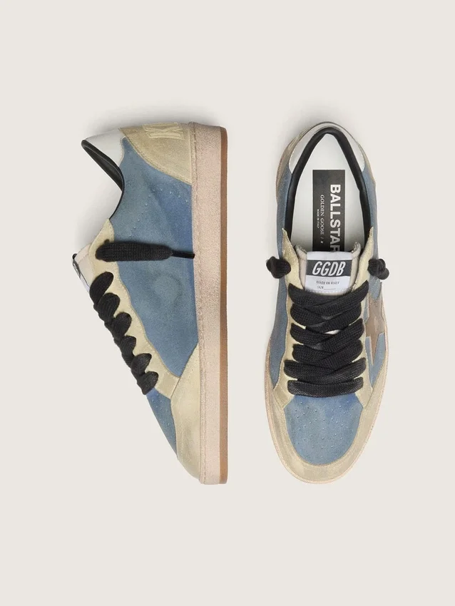 Ball Star LTD pour homme en daim bleu denim avec étoile en cuir doré métallisé