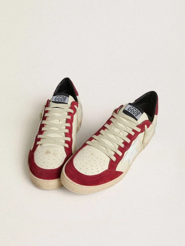 Ball Star LTD pour homme en nappa crème avec étoile en cuir blanc et empiècements en daim rouge