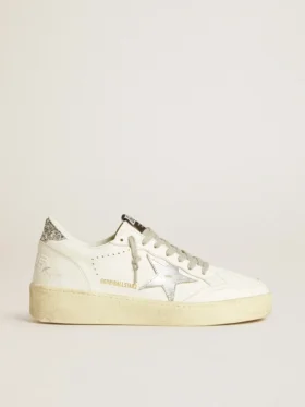 Ball Star pour femme avec étoile en cuir argenté et languette de talon à paillettes argentées