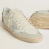 Ball Star pour femme en cuir avec étoile en daim platine et broderie florale multicolore
