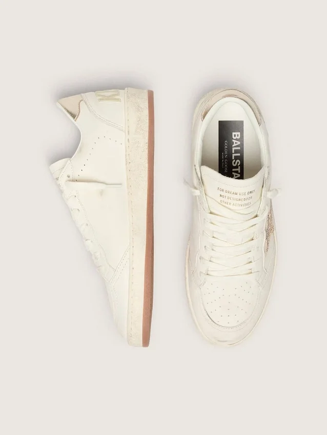 Ball Star pour femme en cuir blanc avec étoile en cristal et languette métallique au talon