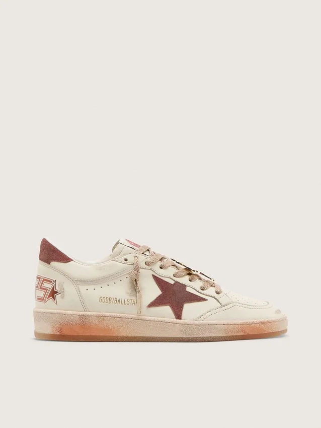 Ball Star pour homme en cuir blanc avec étoile et languette au talon en cuir rouille