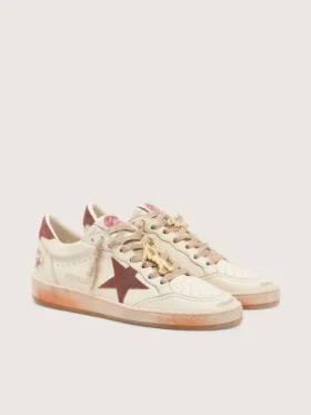 Ball Star pour femme en cuir blanc avec étoile et languette au talon en cuir couleur rouille