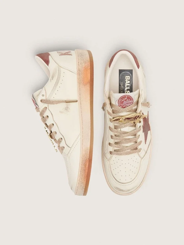 Ball Star pour homme en cuir blanc avec étoile et languette au talon en cuir rouille