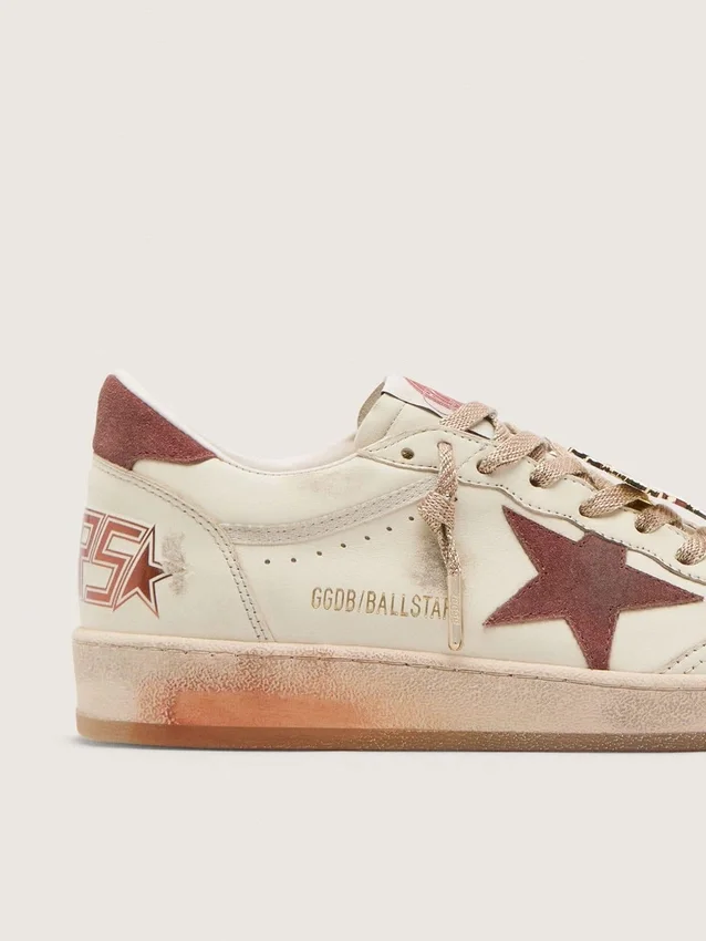 Ball Star pour homme en cuir blanc avec étoile et languette au talon en cuir rouille