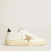 Ball Star pour femme en cuir blanc avec étoile pailletée dorée et languette de talon pailletée noire