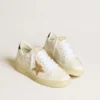 Ball Star pour femme en cuir blanc avec étoile pailletée dorée et languette de talon pailletée noire