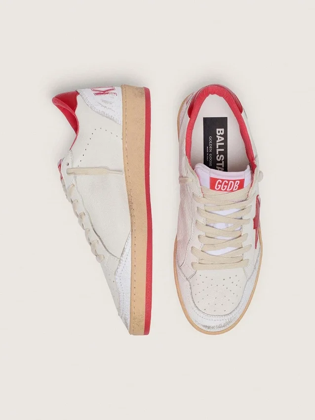Ball Star pour femme en cuir blanc avec étoile rouge et languette au talon