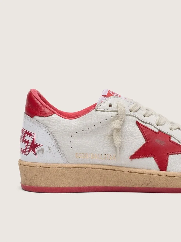 Ball Star pour femme en cuir blanc avec étoile rouge et languette au talon