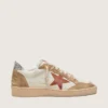 Ball Star pour femme en cuir crème avec étoile en cuir rouge brique et empiècements en daim