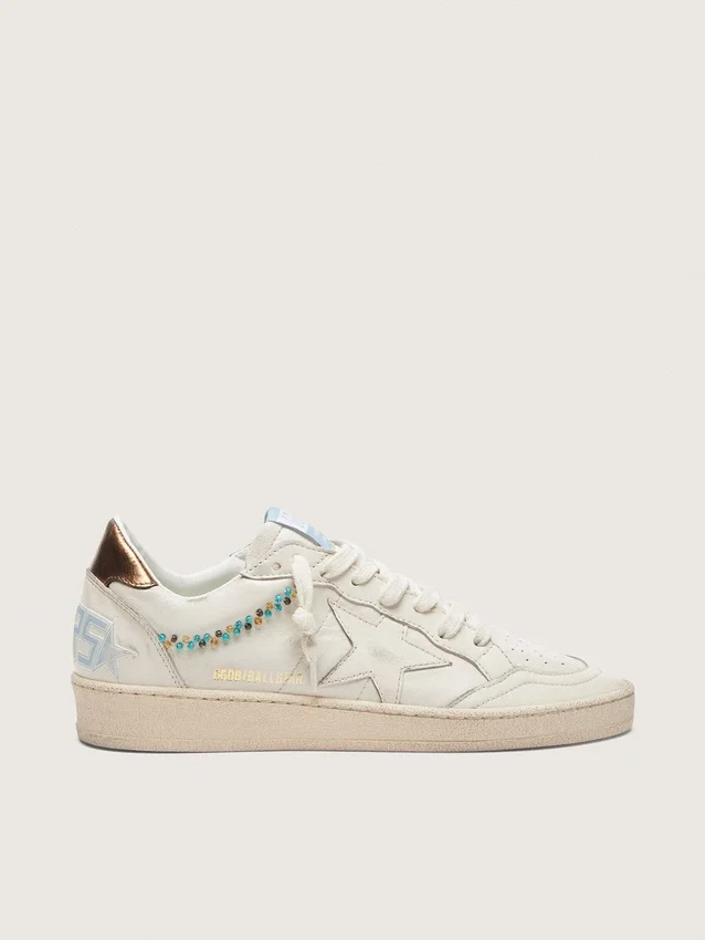 Ball Star pour femme en cuir crème avec étoile et perles ton sur ton