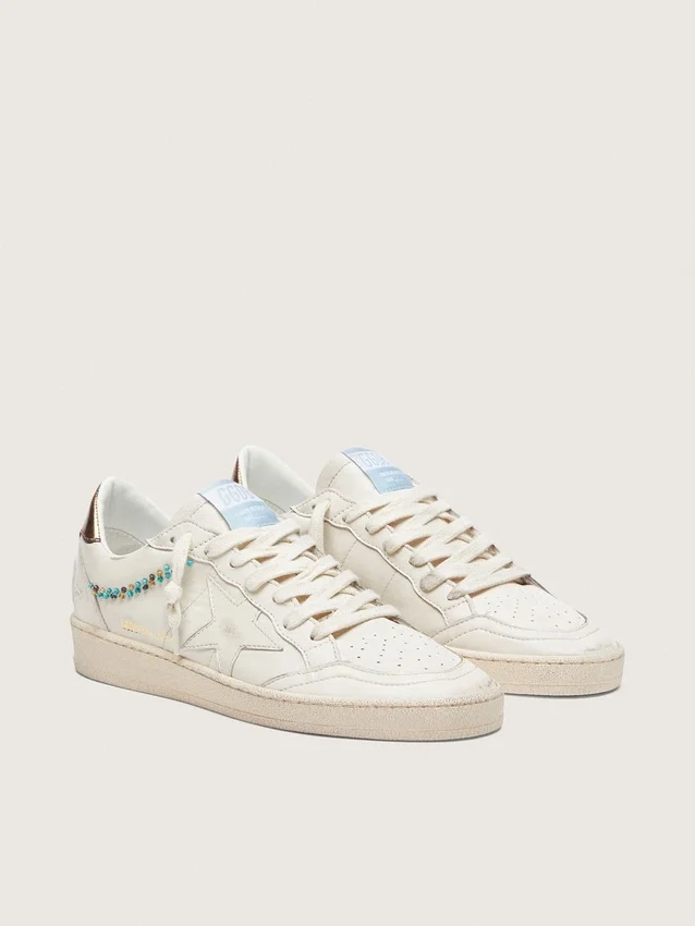 Ball Star pour femme en cuir crème avec étoile et perles ton sur ton