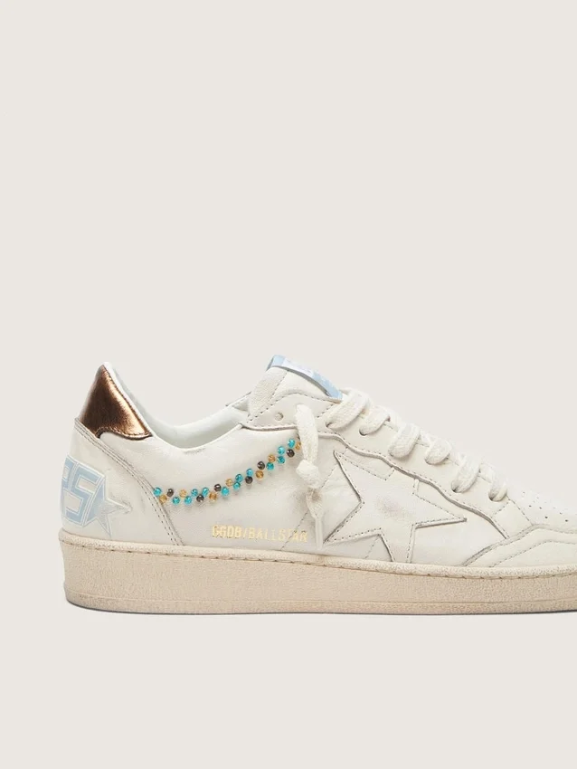 Ball Star pour femme en cuir crème avec étoile et perles ton sur ton