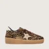 Ball Star pour femme en cuir de poney à imprimé léopard avec étoile en cuir platine et languette de talon en cuir blanc