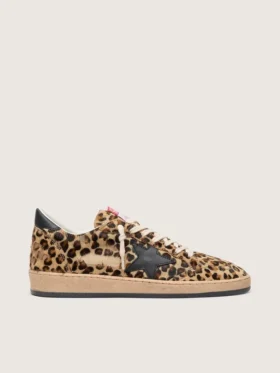 Ball Star pour femme en cuir de poney imprimé léopard, avec étoile et languette de talon en cuir noir