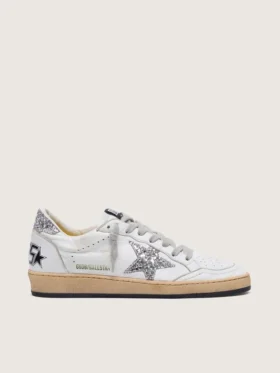 Ball Star pour femme en cuir nappa avec étoile pailletée argentée et languette au talon