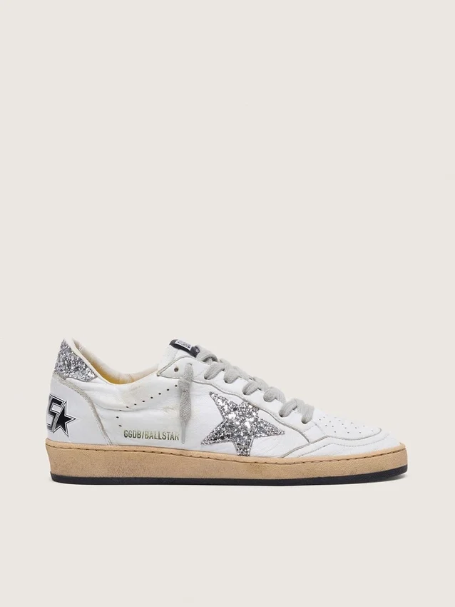 Ball Star pour femme en cuir nappa avec étoile pailletée argentée et languette au talon