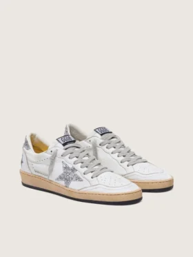 Ball Star pour femme en cuir nappa avec étoile pailletée argentée et languette au talon